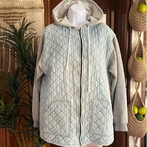 Cavatino Vintage Chambray Quilted Hoodie Jacket USA | L | 80s Sweatshirt Sleeve